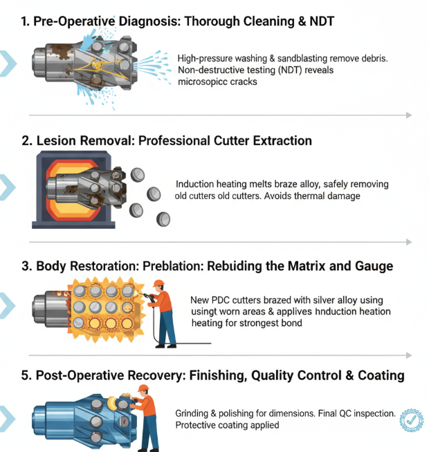 Cinq étapes essentielles pour une réparation professionnelle des forets PDC