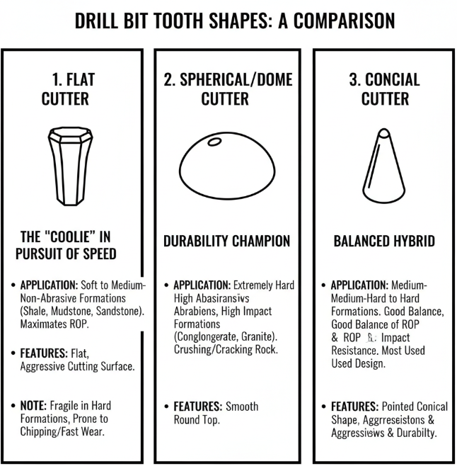 Сравнение различных режущих зубьев PDC
