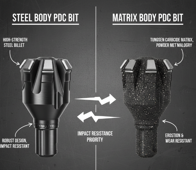 Comparison of steel-body PDC drill bits and base PDC drill bits