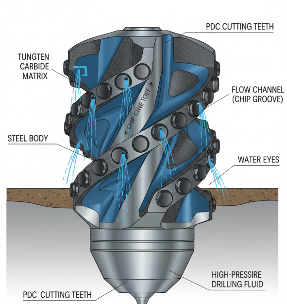 PDC drill bit structure diagram