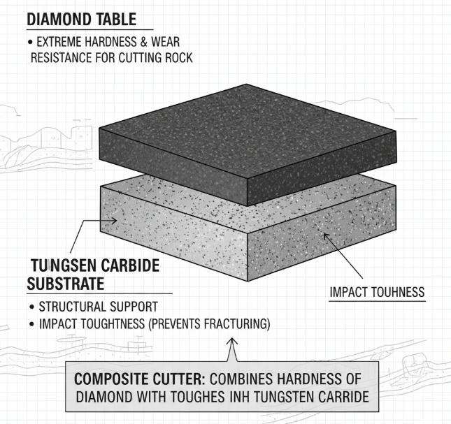 PDC possesses extremely high hardness, wear resistance, and impact toughness.