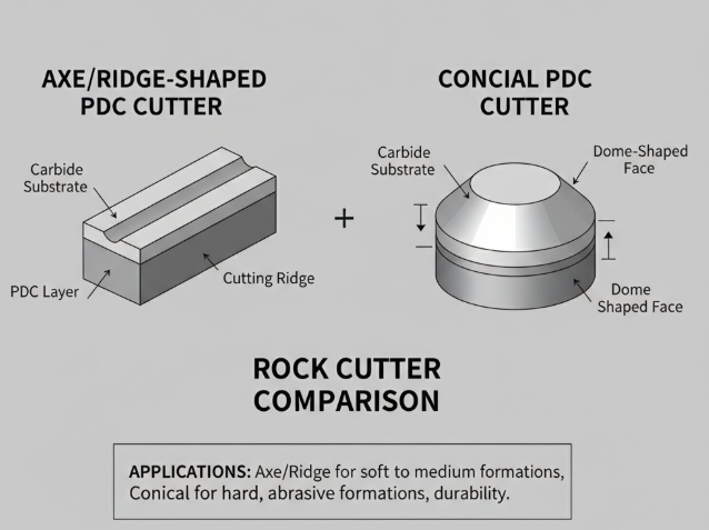 Comparison diagram of axe-shaped teeth and conical teeth