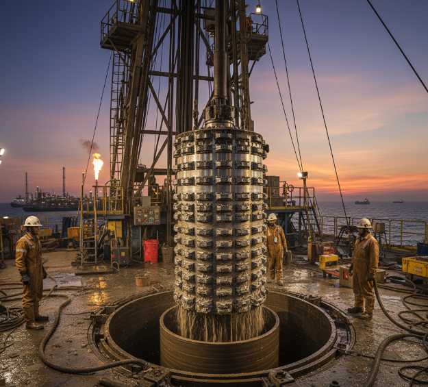 Photo d'une machine de coupe PDC lors d'opérations de creusement de puits.