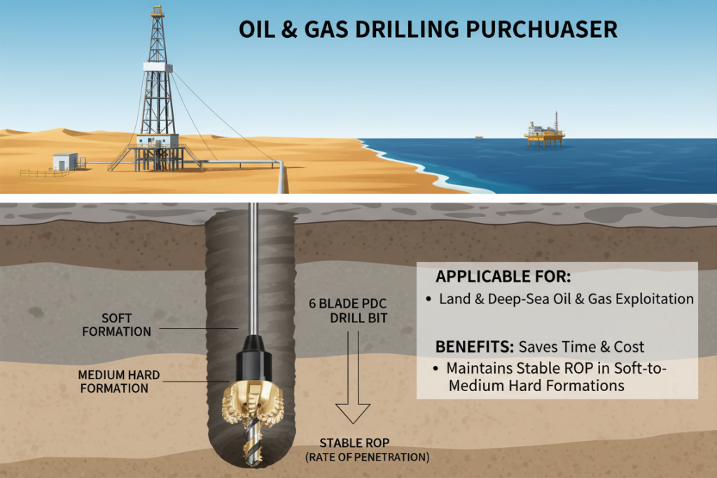 6 лезвие PDC буровые коронки Применимые толпы Для нефти и газа бурения покупатель