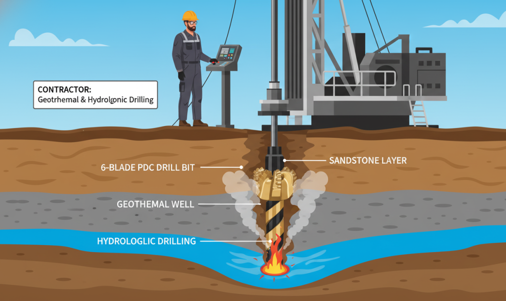 6 лезвий PDC буровые коронки Применяется толпа для геотермальных скважин и гидрологических бурения подрядчик