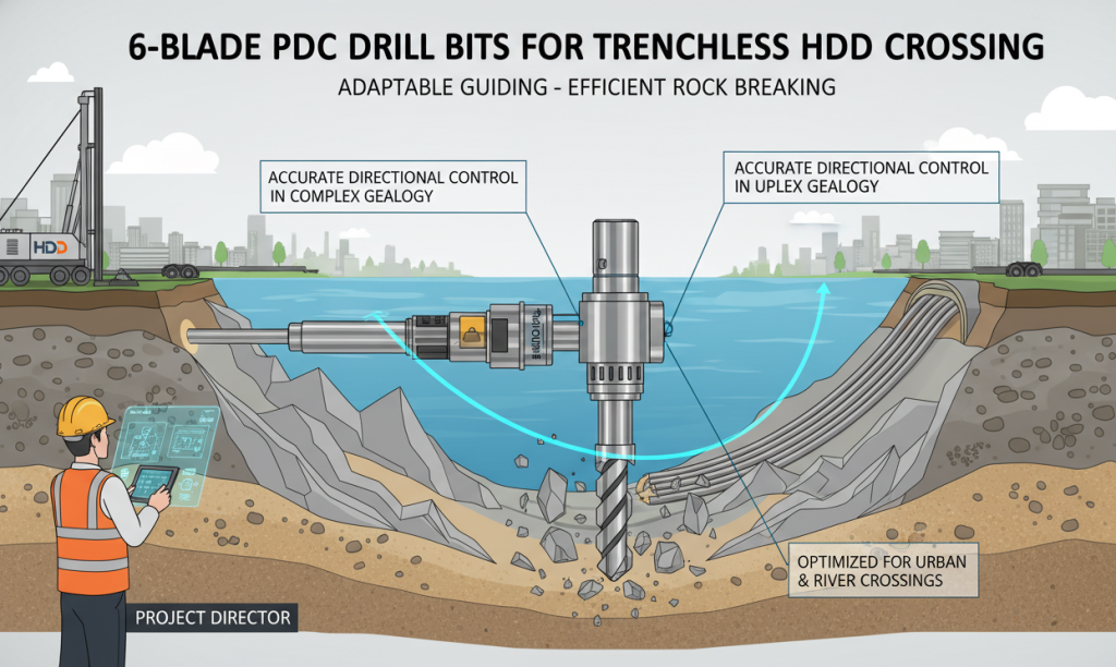 6 лезвий PDC буровые коронки Применяется толпа К директору проекта бестраншейного HDD пересечения